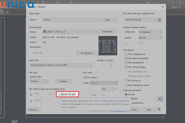 Chọn Center the plot