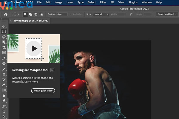 Lựa chọn công cụ Rectangular Marquee Tool