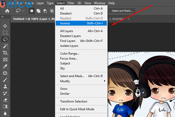 Thao tác đảo ngược vùng chọn