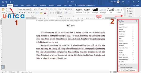 Mở hộp thoại Styles