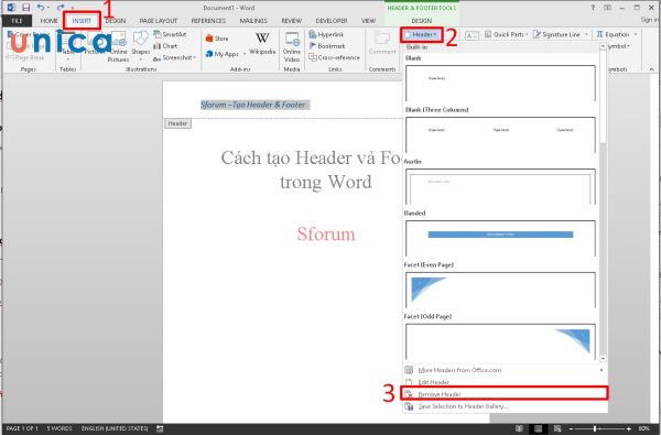 Chọn Remove Header