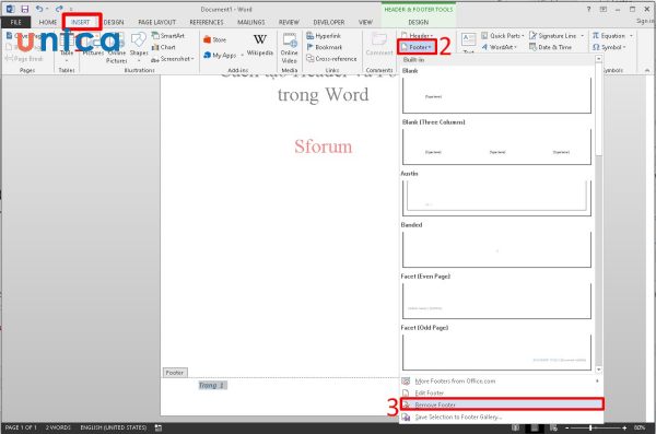 Chọn mục Remove Footer