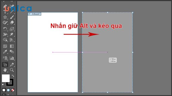 Giữ phím Alt và kéo qua để tạo một bảng vẽ mới