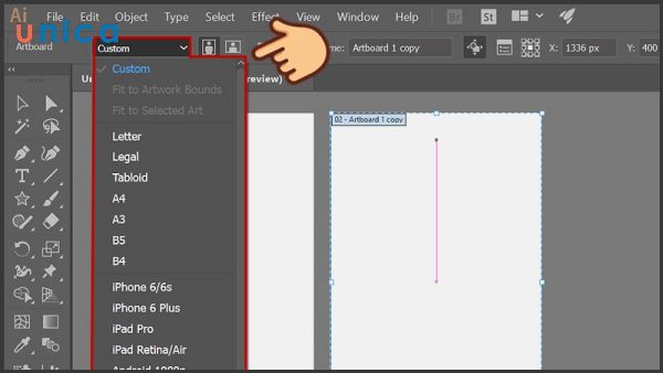 Chọn mục Custom và sau đó chọn một trong các kích thước có sẵn mà bạn mong muốn