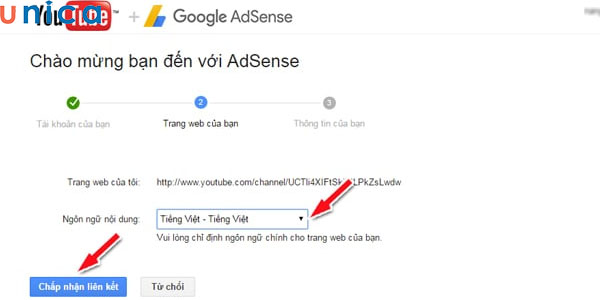 Chọn chấp nhận liên kết