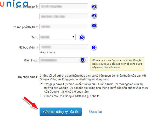 Chọn gửi đơn đăng ký của tôi