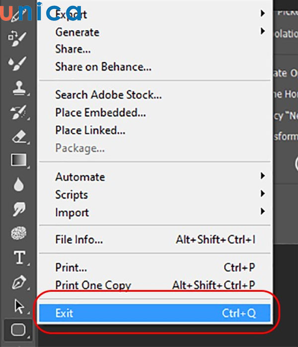 Thoát ra khỏi Photoshop