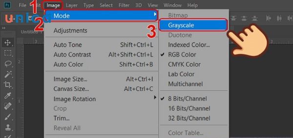 Chọn Grayscale từ menu xuất hiện