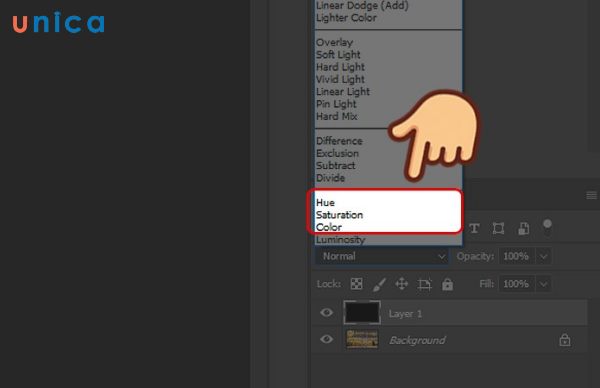 Chọn một trong ba loại Hue, Saturation và Color