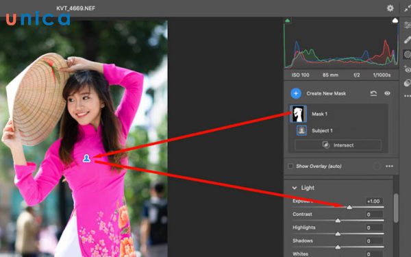 Chọn Light và tăng Exposure