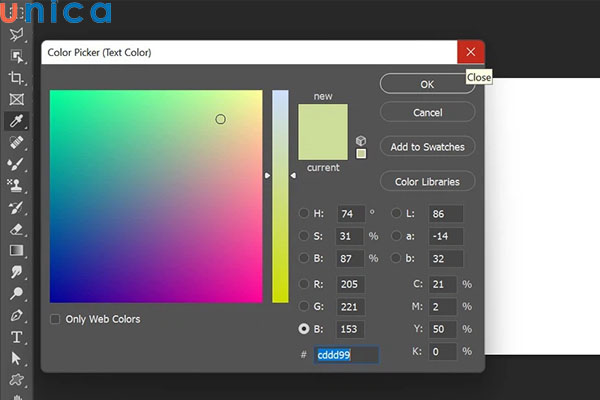 Chọn màu cho chữ tại hộp thoại Color Picker