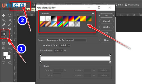 Mở Gradient Editor