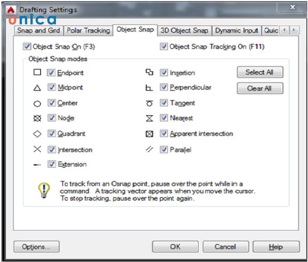 Các chế độ truy bắt điểm thường gặp