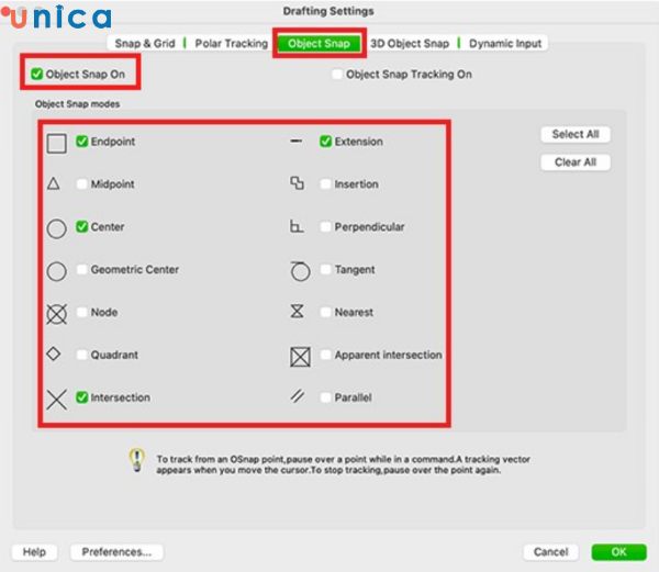 Chọn các tuỳ chọn mong muốn từ bảng hiển thị