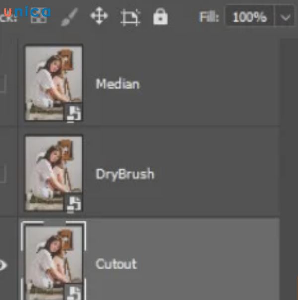 Ẩn hai lớp trên cùng bằng cách nhấp vào biểu tượng hiển thị lớp