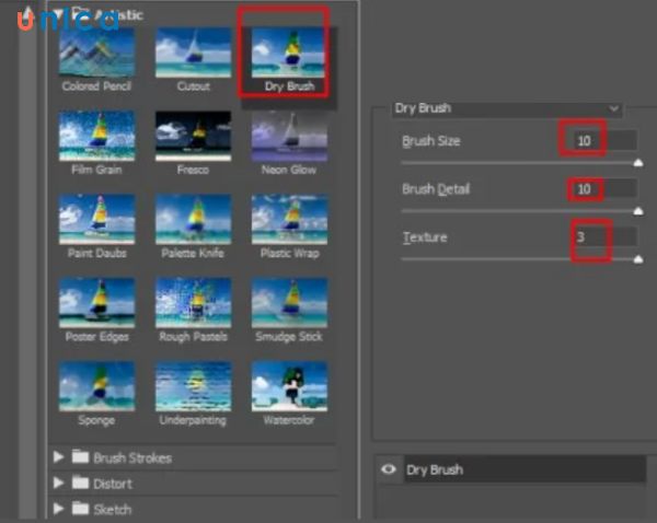 Áp dụng bộ lọc cho lớp Dry Brush