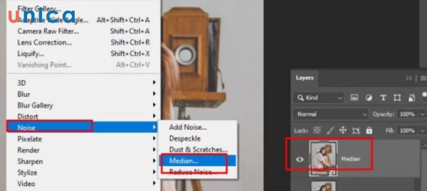 Chọn Noise và Median