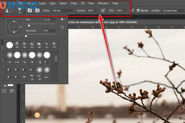 Điều chỉnh thông số trên thanh công cụ