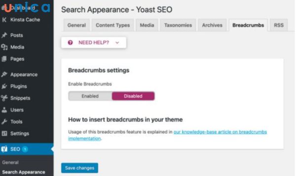 Dùng Yoast SEO thêm Breadcrumbs