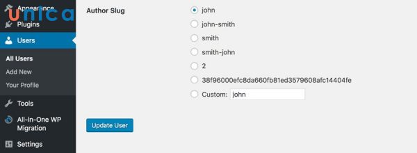 Author slug là một phần của đường dẫn URL chứa tên tác giả của bài viết