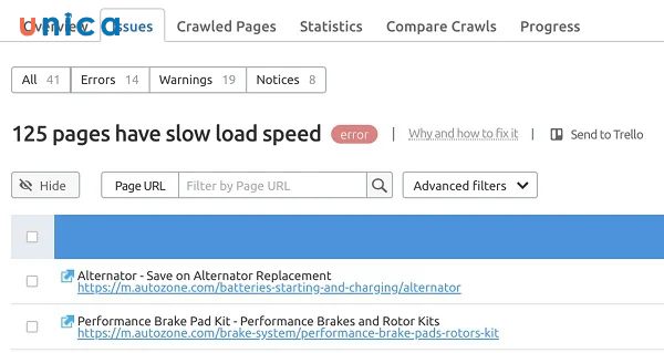 Các trang có tốc độ tải chậm sẽ được highlight