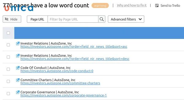 Trang có nội dung mỏng