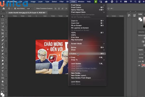 Chọn Rulers để hiển thị thước đo