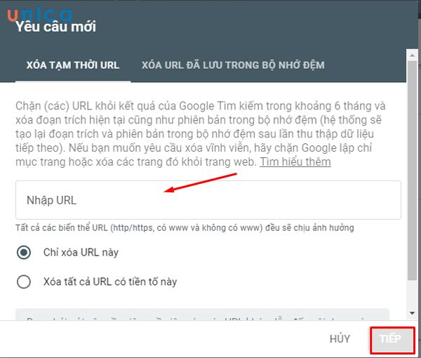 Xóa URL và nhấn tiếp