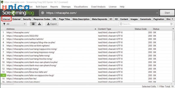Dùng Screaming Frog để kiểm tra Internal link