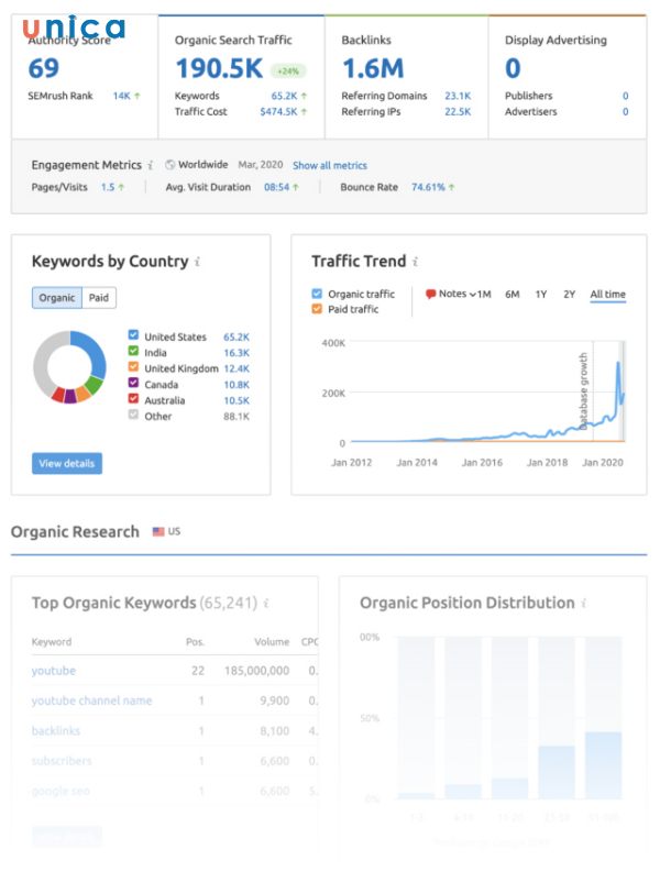 Domain Analytics cung cấp báo cáo chi tiết về SEO và PPC Marketing