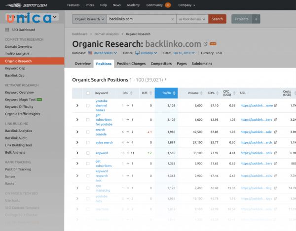 Organic Search Positions