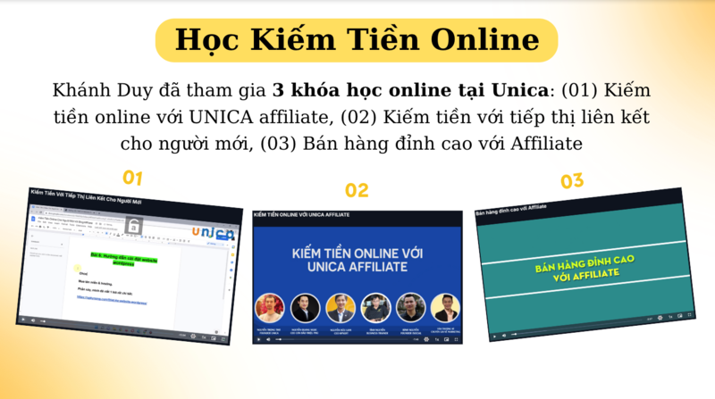 Hoàn thành 3 khóa học kiếm tiền online tại UNICA
