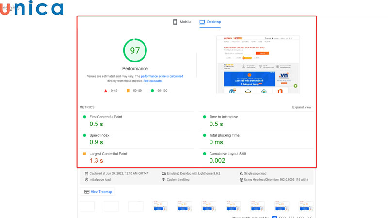 Kiểm tra test tốc độ website bằng Google PageSpeed Insights