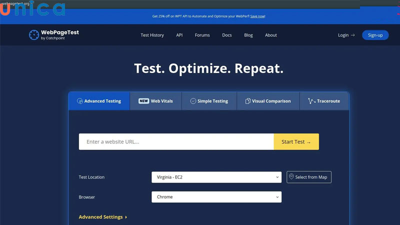 WebPagetest được thiết kế để kiểm tra hiệu suất website