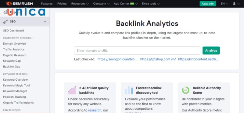 Công cụ phân tích Backlink bằng semrush