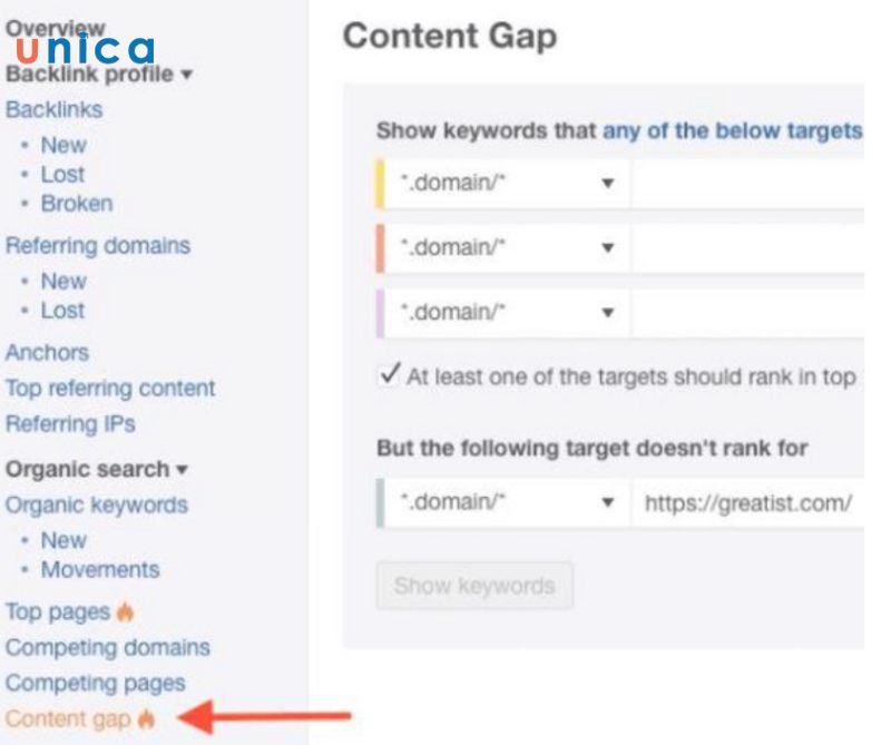 Sử dụng công cụ Content Gap