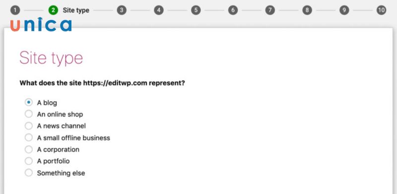 Chọn loại trang web phù hợp nhất với trang của bạn từ danh sách tùy chọn