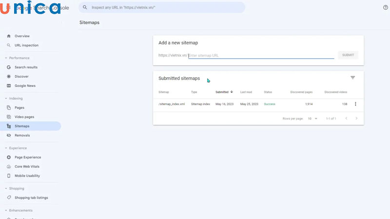 Điền URL sitemap và nhấn submit