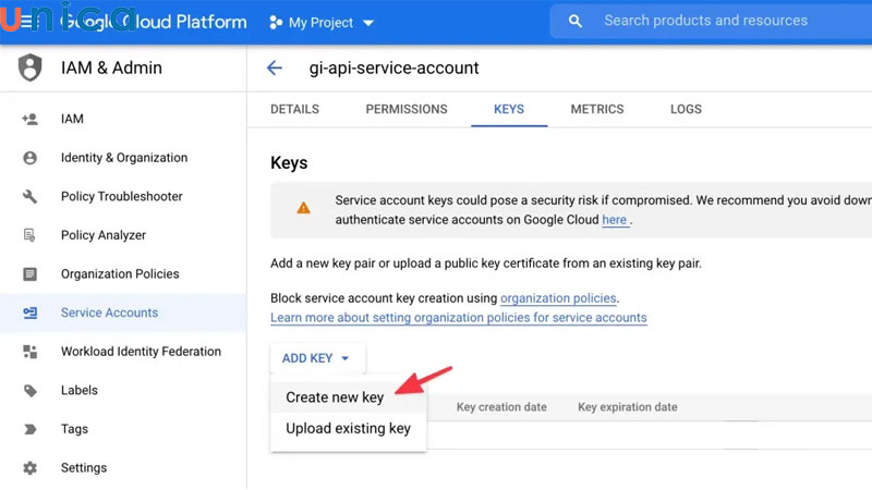 Tạo API Key (JSON)