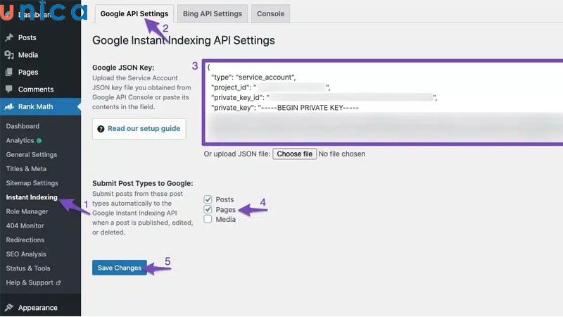 Thao tác cài đặt Fast Indexing Api