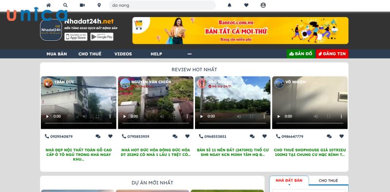 Một trong những Webiste bất động sản trực tuyến miễn phí được người dùng tin tưởng là nhadat24.net