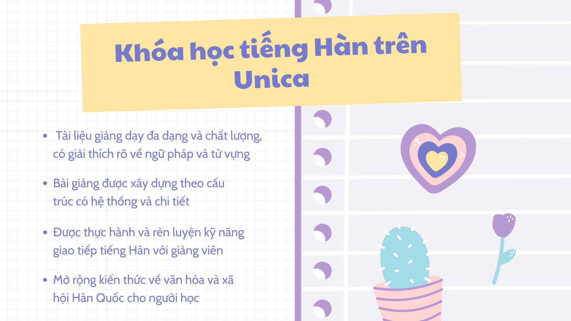 Tham gia khoá học Tiếng Hàn online trên Unica