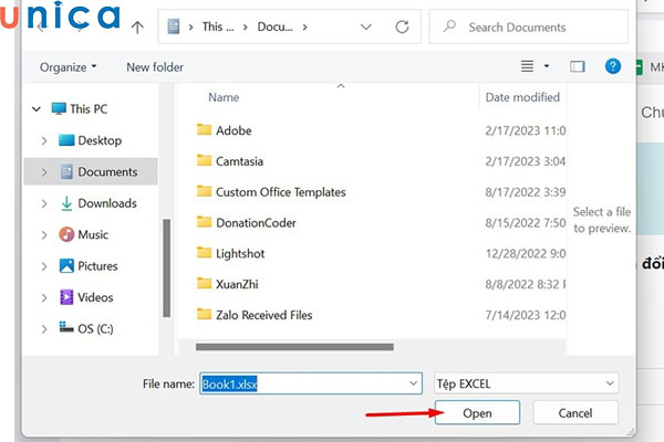 Chọn Open để mở