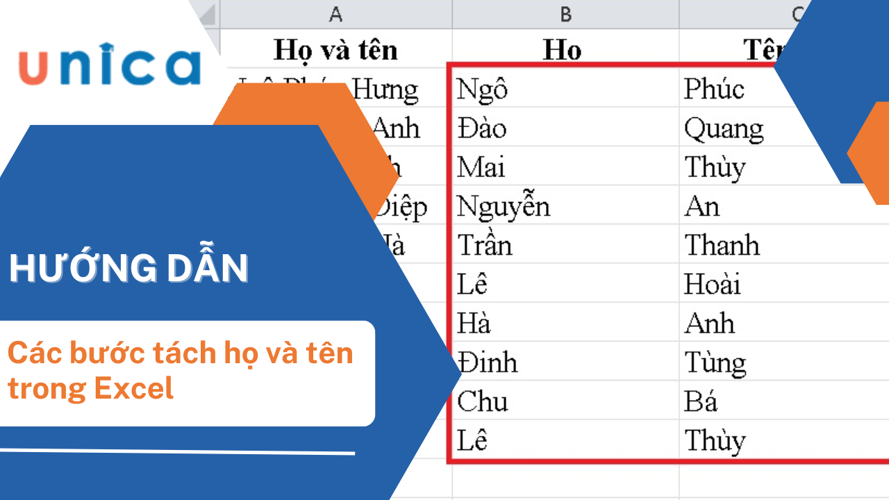 4 cách tách họ và tên thành cột riêng trong excel chi tiết nhất