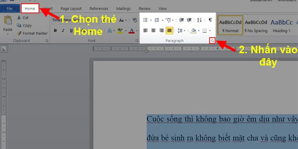 Chọn mục Paragraph