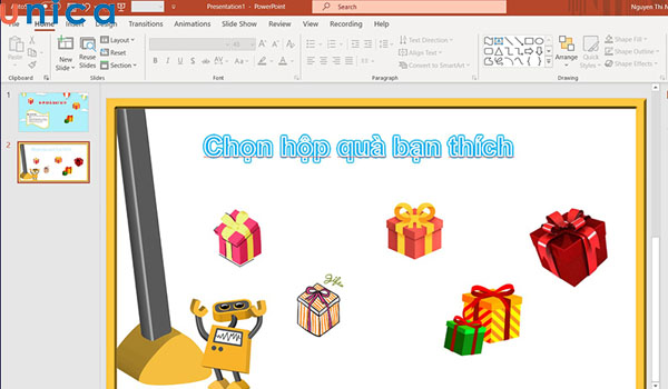 Kết quả sau khi chèn hộp quà lên slide