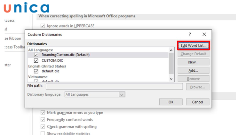 Chọn Edit Word List ở phía bên phải