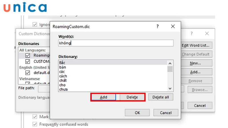 Bạn nhập các từ muốn thêm hoặc muốn xóa vào thanh Word(s) 