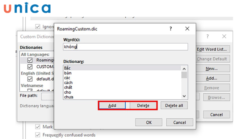 Bạn nhập các từ muốn thêm hoặc muốn xóa vào thanh Word(s)
