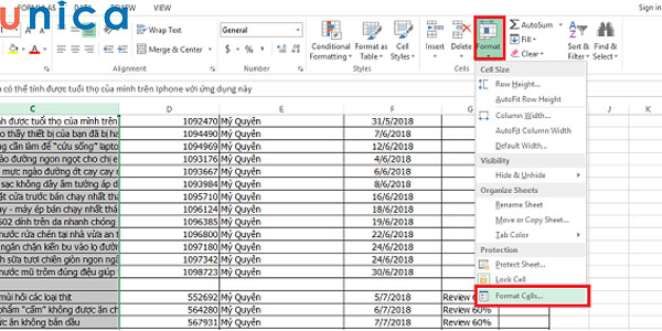 Thao tác nhấn chọn Format Cells